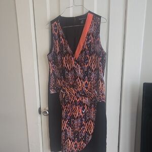 Kenneth Cole New York Orange and Navy Sleeveless Asymmetrical Dress